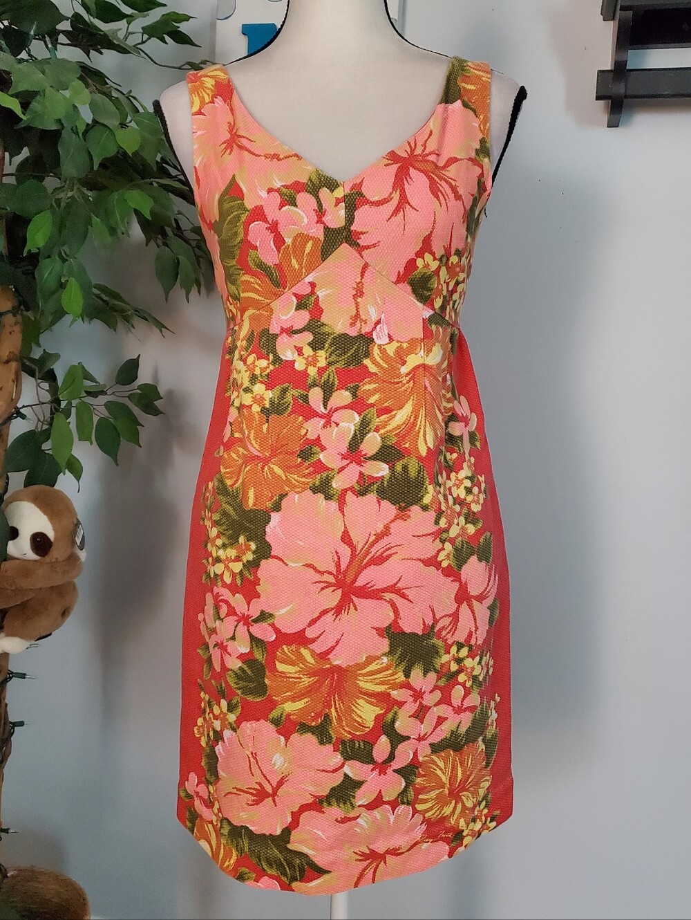 TRACY FEITH Floral Hibiscus Hawaiian Tropical Sleeveless Mini Dress 5